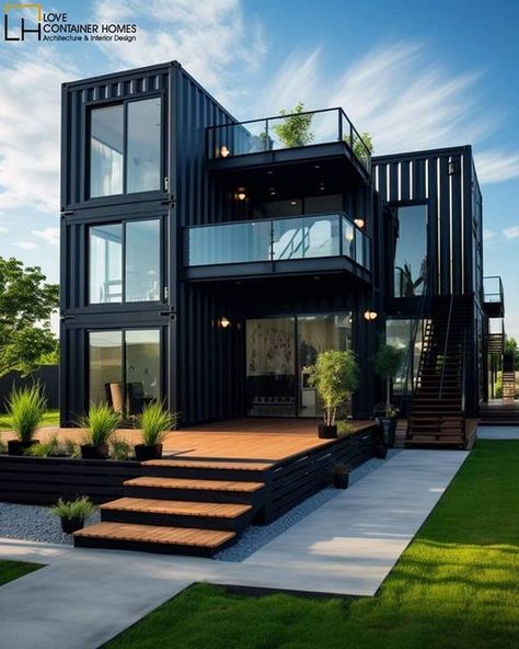 Container House Design Ideas Modern, Mixing Modern And Vintage Decor, Seacan Homes, Industrial Home Exterior, Modern Loft House, Modern And Vintage Decor, Container Homes Cost, Shipping Container Design, Patio Grande