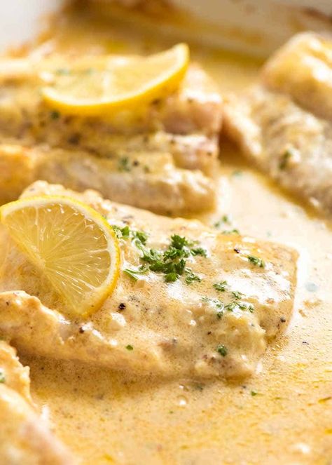 Baked Fish Recipe, Lemon Cream Sauce, Lemon Cream Sauces, Fish Recipes Baked, White Fish Recipes, Baked Fish Recipes, Fish Dinner Recipes, Recipetin Eats, Idee Pasto