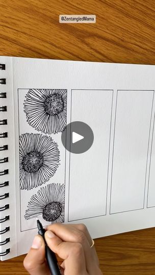 Bookmark Doodle Art, Sketch Book Doodle Ideas, Doodle Art Pen, Colored Pen Drawing, Zentangle Bookmarks Ideas, Hand Doodles Pen, Flower Pen Sketch, Zentangle Patterns Step By Step Easy, Easy Zentangle Patterns Step By Step