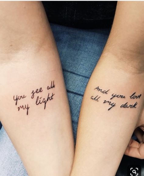 Tattoo Placements, Sister Tattoos Quotes, Couple Tattoo Quotes, Unique Sister Tattoos, Bestfriend Tattoos, Tattoos For Women Small Meaningful, Inspiring Quote Tattoos, Matching Sister Tattoos, Marvel Tattoos