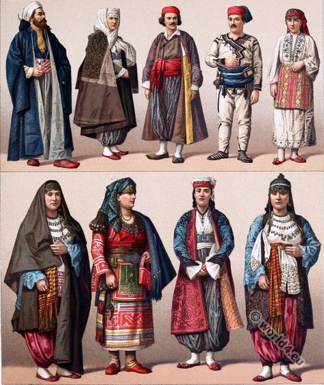 Historical Turkish male and female costumes. | Costume History Traditional Iranian Clothing, Female Costumes, Empire Outfit, Empire Logo, Turkish Clothing, Turkish Dress, Mode Costume, Turkish Culture, Turkish Art