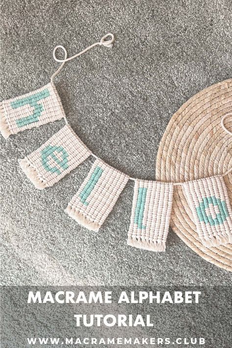 Learn how to make macrame letters and count your own cord needs. Both lower and upper case alphabet blueprints included. Macrame Letters, Pixel Alphabet, Pixel Macrame, Letters Tutorial, Learn Macrame, Macrame Home Decor, Wedding Bunting, 5 Minute Crafts Videos, Macrame Ideas