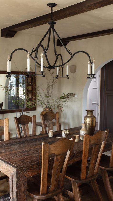 Lone Fox by Drew Michael Scott (@lonefoxhome) • Instagram photos and videos Dining Room To Bedroom Conversion, Spanish Colonial Dining Room, Western Dining Room, Spanish Dining Room, Colonial Style Interior, Antique Dining Room, Lone Fox, Fox Home, Vintage Dining Room