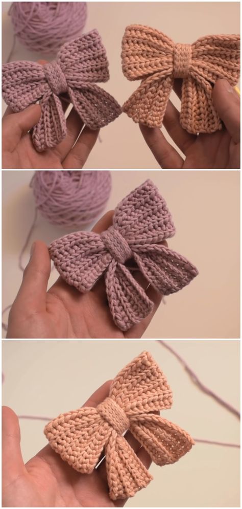 Crochet Easy Bow Ornament - Love Crochet Crochet Bow Garland Free Pattern, Crochet Ribbon Pattern Free, Large Crochet Bows Free Pattern, Crochet Bow Applique, Crochet Bow Headband Pattern Free, Crochet Big Bows Free Pattern, Knit Hair Bow Free Pattern, Hair Bow Crochet Pattern, Crochet Headband With Bow