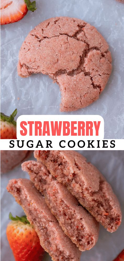 These easy strawberry sugar cookies are a delicious and fruity dessert made with real freeze dried sugar for that real flavor! Strawberry Sugar Cookie Recipe, Mexican Cookies, Strawberry Sugar Cookies, Strawberry Sugar, Strawberry Powder, Chewy Sugar Cookies, Strawberry Cookies, Roll Cookies, Cookie Flavors