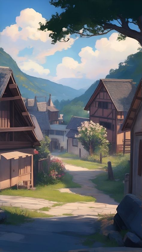 #anime #village #wallpaper #phone #design Anime Village Wallpaper, Anime Village Background, Anime Village, Village Wallpaper, Village Background, Wallpaper Phone, Phone Design, Village Houses, Home Wallpaper