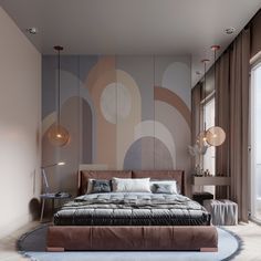 Shapes Wall Mural, Neutral Color Bedroom, Girls Bedroom Modern, Luxury Kids Bedroom, Pastel Bedroom, Urban Decor, Beautiful Bed, Modern Mid Century, Dreamy Bedrooms