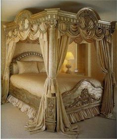 Fabulous Gold Colored Victorian Style Canopy Bed With Gold Curtain : Create an… Dream Rooms, Ethnic Bedroom, Versace Home, Elegant Bedroom, Dreamy Bedrooms, घर की सजावट, Beautiful Bedding, Bed Styling, Bedroom Styles