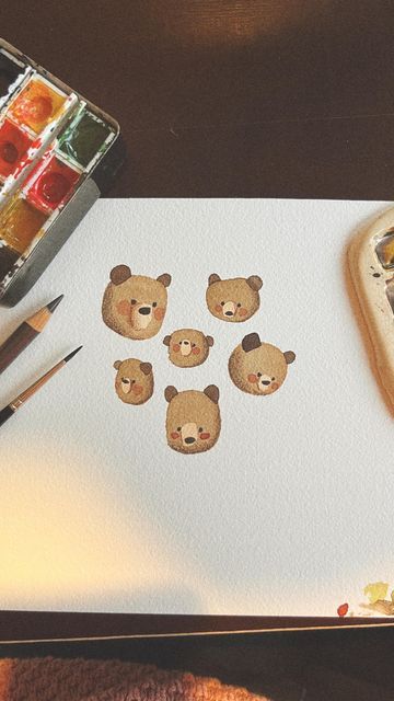 Watercolour Cute Illustration, Gouache Animals Illustrations, Watercolor Art For Beginners Animals, Cute Bear Watercolor, Animal Watercolor Easy, Watercolor Cute Animals, Watercolor Illustration Art, Watercolour Animals Easy, Aesthetic Watercolor Art Ideas