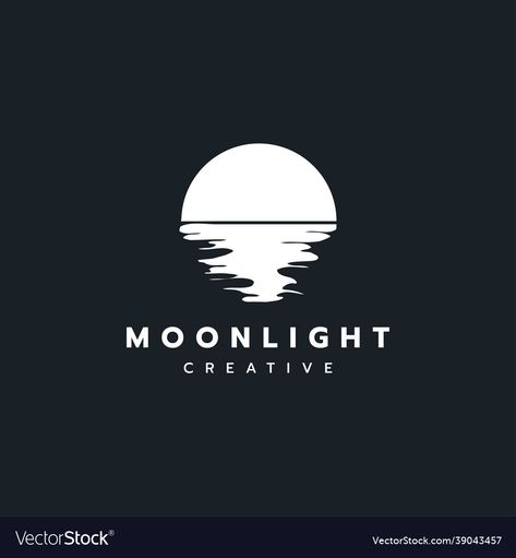 Logos, Moon Light Logo Design, Moon Illustration Vector, Moonlight Logo Design, Moon Logo Ideas, Moonlight Logo, Light Logo Design, Moon Graphic Design, Reflection Logo