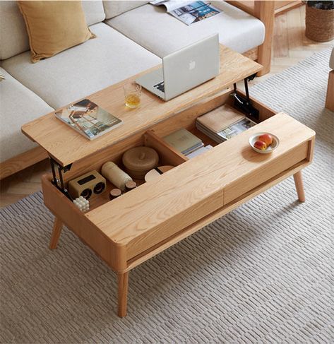 Wood Lift Top Coffee Table, Coffee Table With Drawers, Lift Top Coffee Table, Space Saving Furniture, Apartment Inspiration, Coffee Table Design, Coffee Table With Storage, Coffee Table Wood, تصميم داخلي