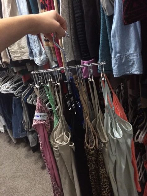 5. Use a tie rack hanger to create a home for your closet's worst enemy: the dreaded army of tank top people. #closet #closetorganization #storage #storagesolutions #decor #declutter #iDesign #MyiDesign #iDLiveSimply Tank Top Organization, Tank Top Storage, Closet Addition, Tie Hanger, Rack Hanger, Tie Rack, Mens Tools, Best Tank Tops, S Hook