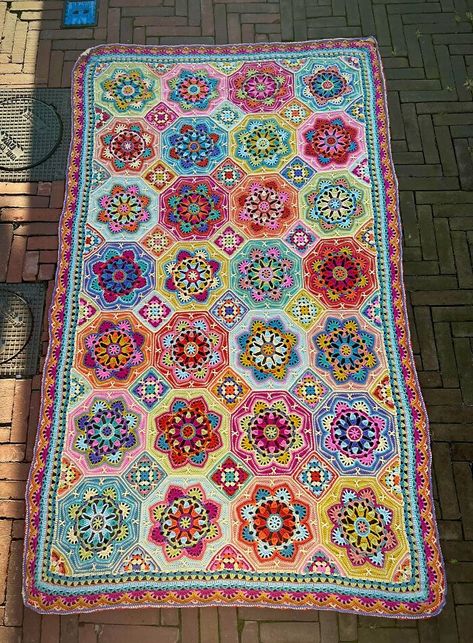 My Persian Tiles Blanket Is Finished. It’s A Beauty Persian Crochet Blanket, Persian Tile Crochet, Persian Tiles Crochet, Persian Tiles Blanket, Persian Tiles, Wolf Hat, Crocheted Afghans, Space Blanket, Silly Hats