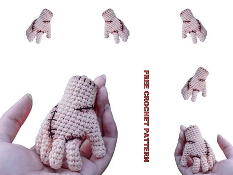 Amigurumi Wednesday Thing Free Crochet Pattern - Amigurumi Christmas List Ideas, Wednesday Thing, Gifts Ideas Christmas, Crochet Halloween Patterns Free, Crochet Figures, Crochet Doll Clothes Free Pattern, Crochet Doll Clothes Patterns, Christmas Gifts Ideas, Crochet Case