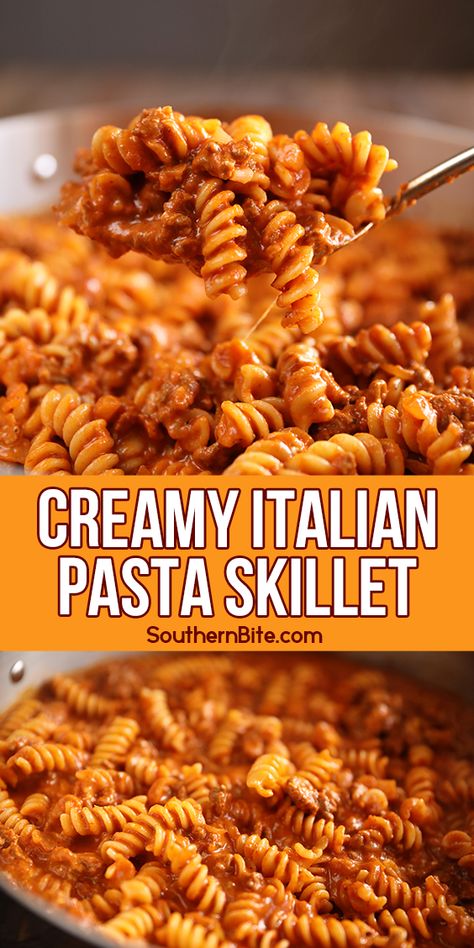 Ground Beef Pasta With Cream Cheese, Creamy Garlic Beef Pasta, Garlic Beef Pasta, Creamy Italian Pasta, Skillet Pasta Recipes, Cream Onions, Ground Beef Pasta Recipes, Pasta Marinara, Beef Pasta Recipes