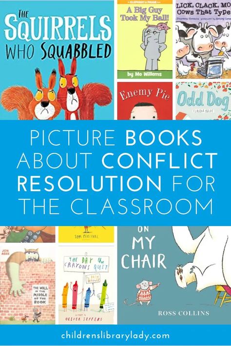 Conflict resolution strategies are essential life skills for your students to develop. Starting in the classroom helps them resolve conflicts peacefully in a safe environment. Discover picture books about conflict resolution which encourage solving disagreements through communication, compromise, harmony, collaboration, and forgiveness. Read Aloud Activities, Resolving Conflict, Social Emotional Learning Activities, Guidance Lessons, Relationship Skills, Mo Willems, Childrens Library, Comprehension Strategies, Preschool Books