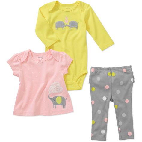 Child of Mine by Carters Newborn Girls' 3 Piece Elephant Dot Tee's and Pant Set: Baby Clothing : Walmart.com Walmart Clothes, Newborn Girls, Carters Baby, Everything Baby, Pants Design, Reborn Babies