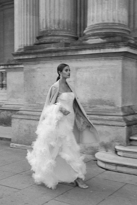 Chic Destination Wedding Elopement in Paris | French Couture Gown Dylan Parienty |The Louvre Museum | Destination Wedding Photographer | Paris Wedding Photographer | Film Wedding Photographer Jennifer Trinidad Photography | Bridal Dress Inspo | Couture Bride | Bridal Trends | Chic Bride Style | Classic Timeless Fashion Bride Black And White Bridal Photography, Paris Bridal Photoshoot, Bride Street Photography, Bridal City Shoot, Vogue Bride Editorial, City Bridal Shoot, Trinidad Photography, French Fancy Dress, Bridal Editorial Photoshoot