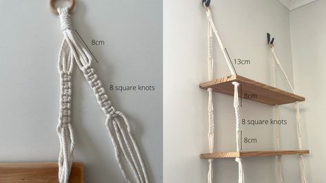 DIY Macrame Shelf — Marlie Makes It Macrame Hanging Shelves Diy, Macrame Shelf Hanging Shelves Diy, Macrame Wood Shelf, Diy Macrame Shelf Hanger, Macrame Shelf Pattern, Macrame Shelf Hanger, Macrame Wall Hanging Shelf Diy, Macrame Hanging Shelf Tutorial, Diy Macrame Shelf Tutorial