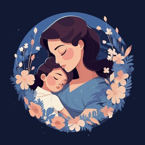 A cartoon drawing of a mother and her ba... | Premium Vector #Freepik #vector #mothers-day-card #mothers-day #mother-illustration #mothers-day-poster Mother Daughter Digital Art, Cute Mother Daughter Drawing, Mom And Daughter Anime Art, Mothers Day Cartoon Pictures, Mother Art Illustration, Cute Mothers Day Paintings On Canvas, Poster For Mothers Day, Mother Daughter Drawing Ideas, Painting On Mother's Day