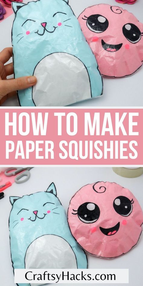 Looking for a perfect cute craft to make with children? These paper squishies might be just for that. Give these kid crafts a try with the whole family and make something cute and easy. Crafts To Do With Cotton Balls, Squishy Balls Diy, Make Your Own Plushie, Make Your Own Squishies, No Glue Crafts, Paper Template Craft, Fun Back To School Crafts, Diy Squishy Ideas, Kawaii Art Projects