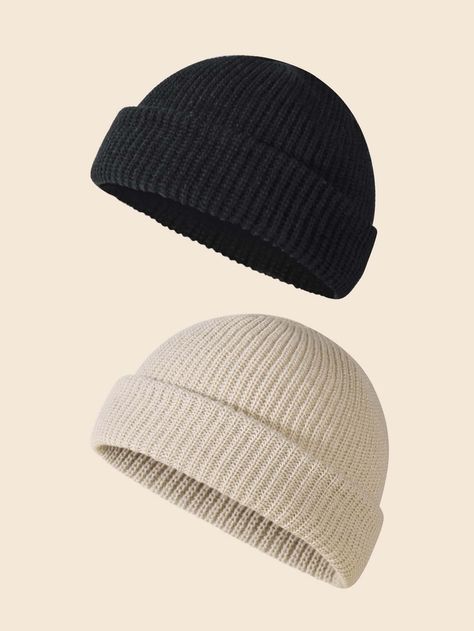 Multicolor Casual Collar  Fabric Plain Hat Set Embellished  Fall/Winter Men Accessories Men Hats Styles Cap, Men Hats Styles, Bennies Hats, Swag Hats, Woolen Cap, Mens Beanie Hats, Knit Hat For Men, Bonnet Crochet, Men's Beanies