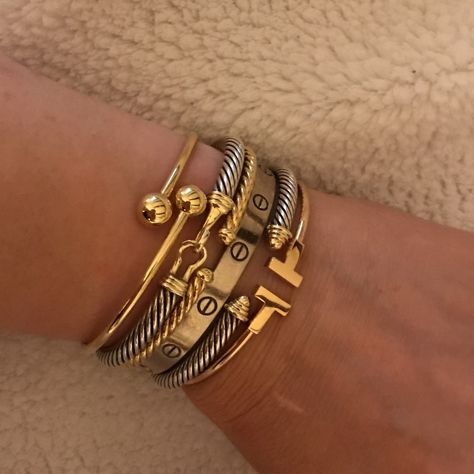 David Yurman Bracelet Stack, Tiffany Bracelet Stack, Jewelry Stack, Silver Bracelet Stack, Wrist Stack, Gold Bracelets Stacked, Mixed Metal Bracelets, Stacked Bracelets, Tiffany Bracelets