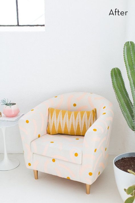 Weekend Project: Easy Ikea Hack Chair Makeover Ikea Hack Chair, Diy Dekor, Kura Bed, Easy Ikea Hack, Painted Chair, Hemma Diy, Patterned Chair, Ikea Chair, Diy Ikea