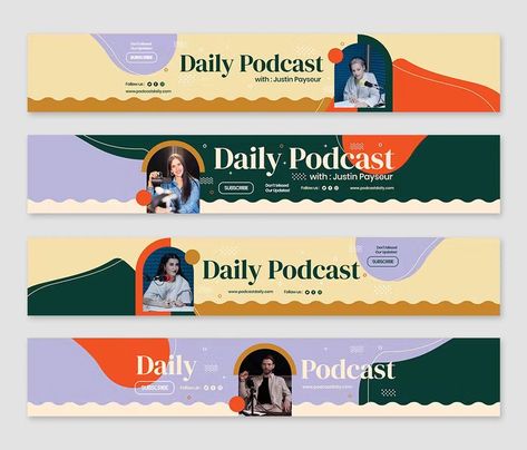 Podcast Channel Youtube Banner Templates PSD Youtube Banner Ideas, Logo Youtube, Graphic Design Portfolio Inspiration, Youtube Editing, Banner Design Layout, Channel Branding, Youtube Banner Backgrounds, Youtube Banner Template, Youtube Banner Design