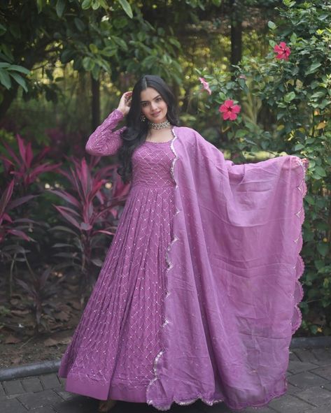 💗For Order And More Details 9601606887 GOWN-DUPATTA COLLECTIONS #GOWNLOVE 💕 Faux Georgette gown with Sequins-Multi Viscose thread Embroidered Work, It looks graceful for women, it Designed to flatter all body types, gowns for women combine the best parts of western and Indian wear into one stunning ensemble. 💝 Code:- LW-9157 GOWN :-👇🏻 FABRIC & WORK :- Faux Georgette With Parallel Chex Designed Sequins-Multi & Thread Embroidered Work SIZE :- S(36"),M(38"),L(40"),XL(42"),XXL(44") LENGTH ... Fabric Work, Georgette Gown, Simple Frocks, Gowns For Women, Embroidered Gown, Anarkali Suit, Anarkali Dress, Work It, Designer Gowns