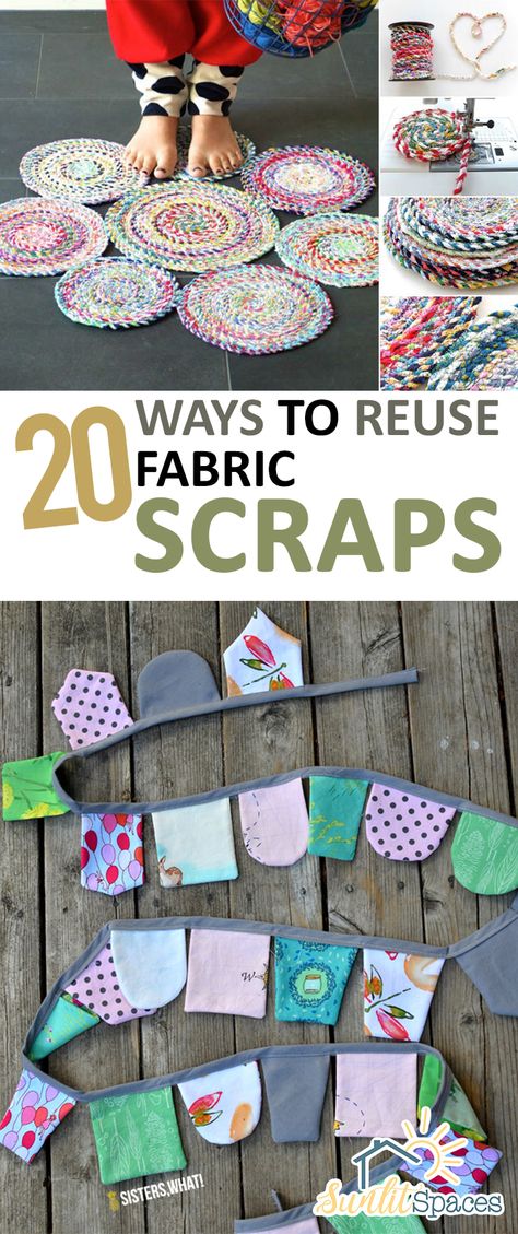 20 Ways to Reuse Fabric Scraps – Sunlit Spaces | DIY Home Decor, Holiday, and More Tela, Patchwork, Sewing Projects Simple, Things To Do With Fabric, Quick Sewing Projects, Fabric Scrap Crafts, Simple Sewing Projects, Crochet Projects To Sell, Scrap Crafts