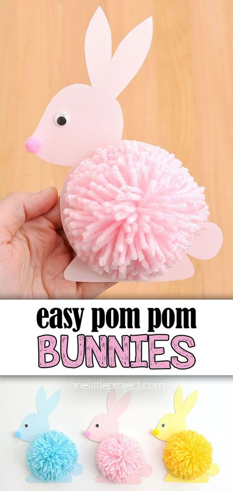 Make a super fluffy and super CUTE pom pom bunny! This kids craft is perfect for spring and Easter! Download our free printable template for the bunny's body and make a DIY pom pom using only your hand and yarn. It's such a fun and easy Easter craft for kids of all ages! Easter Diy Kids, Pom Pom Bunny, Easter Crafts Diy Kids, Easter Chick Craft, Pom Pom Bunnies, Bunny Templates, Easter Arts And Crafts, Fun Easter Crafts, Easy Easter Crafts