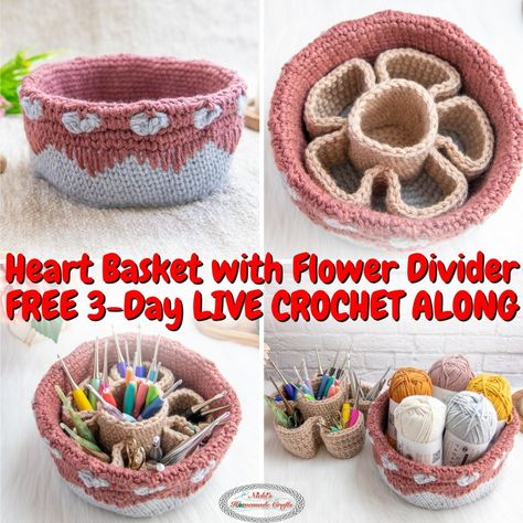 Are you dreaming about a Multi-Purpose Basket? How about this 2-in-1 Heart Basket with Flower Divider for LIVE Crochet Along (free with ads or ad-free PDF) with 3 LIVE video tutorials to guide you through the pattern step by step. Crochet An Oval, Heart Basket, Pattern Step By Step, Crochet Rose Pattern, Crochet Game, Crochet Ball, Quick Crochet Patterns, Crochet Baskets, Crochet Keychain Pattern