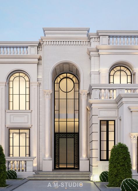 MR SARRY VILLA on Behance Living Room Classic Design, Classic Style Aesthetic, Classic Villa Exterior, Classical Facade, Classical Villa, Villa Exterior Design, Classic Facade, Classical Building, Living Room Classic