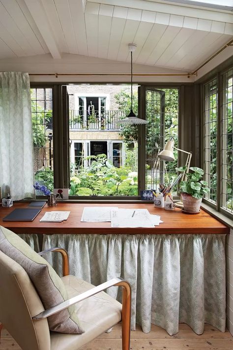 Henrietta Courtauld The Land Gardeners London Home remodelling remodelled by Retrouvius | House & Garden Plain English Kitchen, Small Kids Bedroom, Garden Room Ideas, Anglepoise Lamp, Wrought Iron Chairs, London House, Victorian Terrace, Garden Office, House Garden