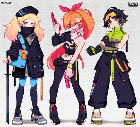 Superhero Outfits Design, Aesthetic Techwear, Choose Your Fighter, Super Nana, Techwear Streetwear, Powerpuff Girls Fanart, Drawing Aesthetic, Rowdyruff Boys, Ppg And Rrb