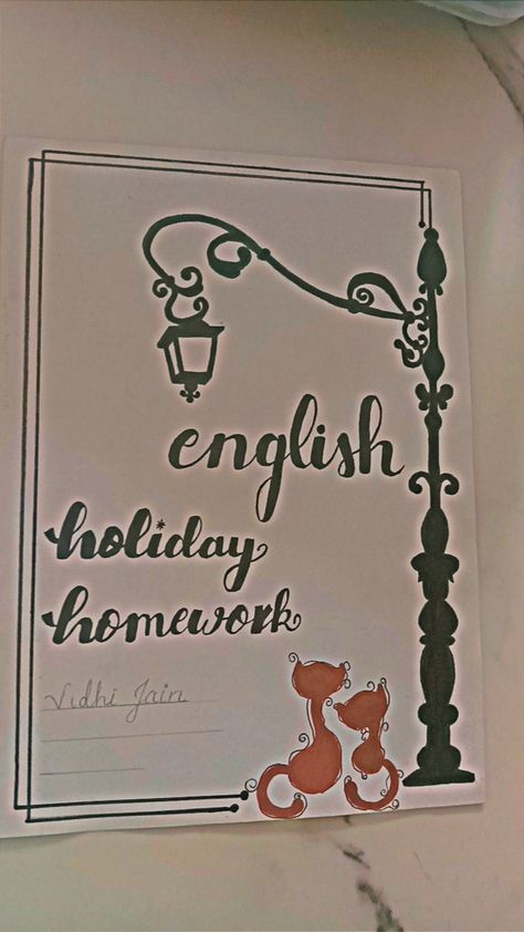 Front Page English Project, Art Book Front Page Ideas, English Holiday Homework Cover Page Aesthetic, English Holiday Homework Front Page, Front Page Design English Project For School, Front Page Of Diary Ideas, Social Border Design, English Holiday Homework Ideas, Eng Project Cover Page