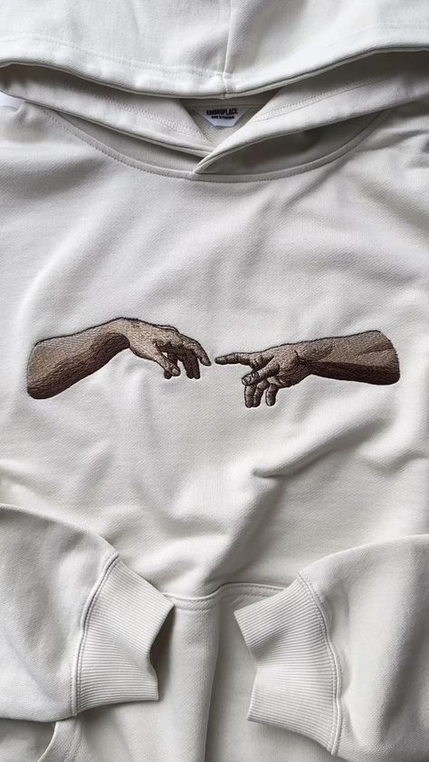 The Creation Of Adam, Creation Of Adam, Emb Designs, Embroidered Designs, Embroidery Hoodie, Diy Embroidery Patterns, Unique Hoodies, Streetwear Clothing, Diy Embroidery