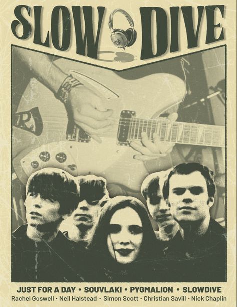 Croquis, Slowdive Poster Vintage, Mazzy Star Poster Aesthetic, Pinegrove Poster, Duster Poster, Slow Dive, Indie Posters, Vintage Band Posters, Grunge Posters