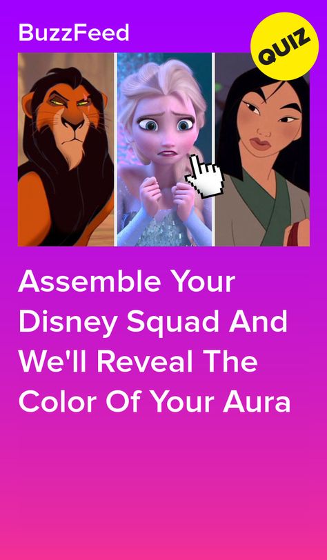 Assemble Your Disney Squad And We'll Reveal The Color Of Your Aura What Is My Aura Color Quiz, Aura Colors Quiz, Aura Test, Aura Quiz, Aura Colours, What Color Am I, Color Quiz, Poor Unfortunate Souls, Test Quiz