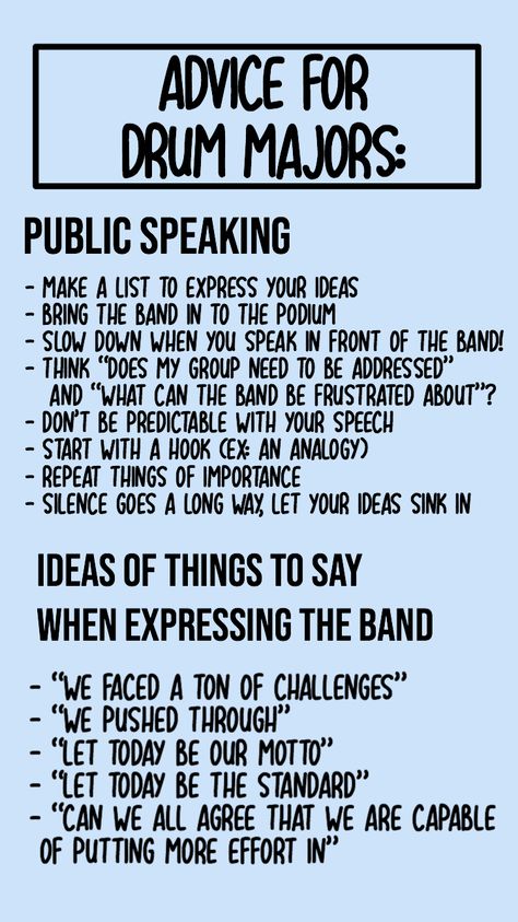 Drum Major Tips, Band Encouragement Quotes, Band Camp Theme Days, Band Director Quotes, Marching Band Show Ideas, Band Section Leader Ideas, Marching Band Spirit Ideas, Marching Band Drum Major, Drum Major Salute Ideas