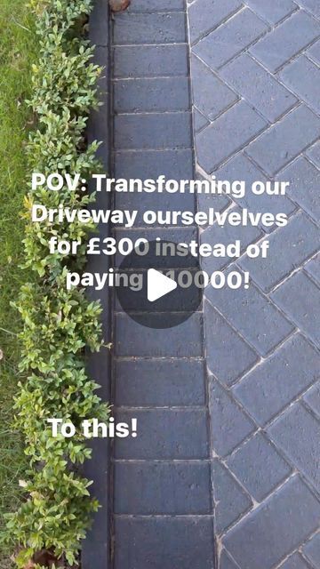 Kirsty Gore on Instagram: "Driveway transformation! Morning! I’ve had so many questions on stories about our driveway -I’ve made a reel for you explaining what we did to transform it. Honestly I wasn’t sure how it would turn out but I’m so pleased with the result. We actually didn’t mind our driveway except for the colour of the block paving and we were quoted £10000 by a couple of people and for us it just wasn’t worth the money for us. I know money is tight for a lot of people so I wanted t Driveway Uk Ideas, Driveways With Grass In Middle, Front Garden Ideas With Drive, Painted Brick Driveway, Budget Driveway Ideas, Cheap Front Garden Ideas, Turf Driveway Ideas, Block Paving Garden Ideas, Driveway Staining Ideas