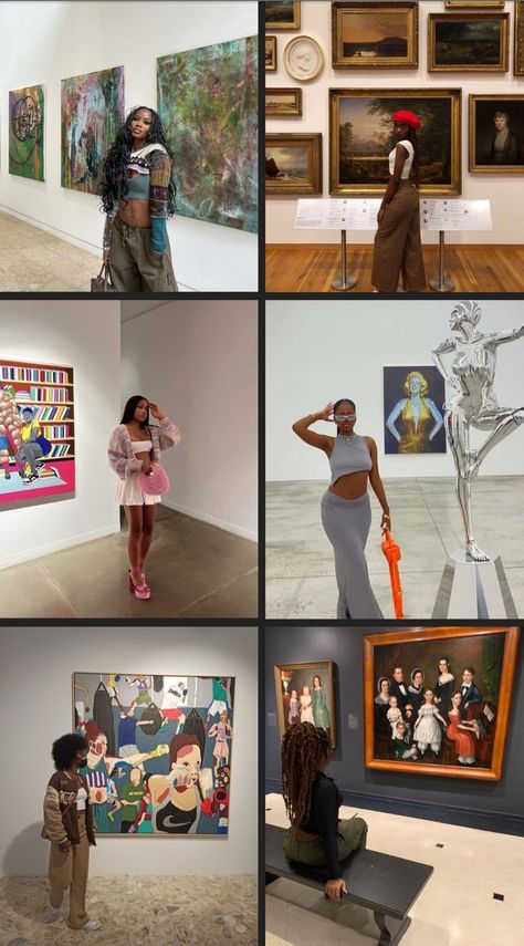 Museum Outfit Baddie, Art Gallery Outfits Black Women, Photo Shoot In Art Gallery, Pictures In Museums Aesthetic, Poses For Museum Pictures, Art Museum Date Outfit Black Women, Museum Night Outfit, The Getty Museum Outfit, Balloon Museum Outfit