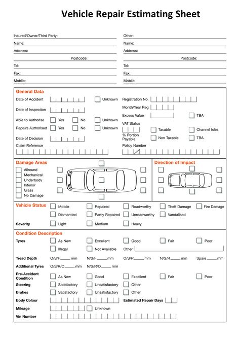 Vehicle Repair Estimating Sheet - How to make a quick estimate of damage to a car for insurance or repair services? Download this Vehicle Repair Estimating Sheet now! Car Repair Estimate Template, Couture, Mechanic Price List, Truck Repair Shop, Car Knowledge, Yomi Casual, Reward Chart Template, Attendance Chart, Car Checklist