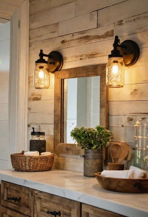 24 Cozy Chic Farmhouse Bathroom Designs You'll Love Rustic Bathrooms, Modern Fixtures, Farmhouse Bathroom Design, Cabin Bathrooms, Casa Country, Bathroom Farmhouse Style, Remodel Bathroom, Bathroom Inspiration Decor, Chic Farmhouse