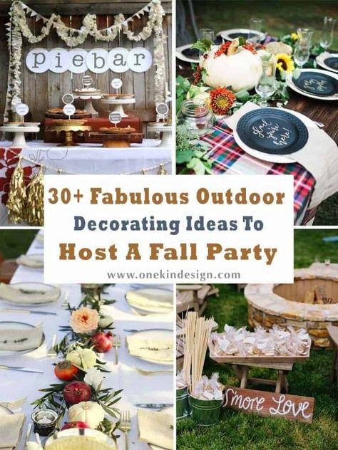 30+ Fabulous Outdoor Decorating Ideas to Host a Fall Party Fall Outdoor Party Ideas, Fall Outdoor Party, Outdoor Fall Party, Outdoor Fall Parties, Outdoor Party Ideas, Fall Bonfire, Fall Party Food, Outdoor Decorating Ideas, Fall Backyard