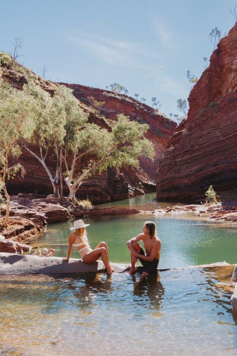 karijini water hole Travel Western Australia, Road Trip Western Australia, Karijini National Park, South Australia Road Trip, Camping Aesthetic Australia, Travel Australia Road Trips, Western Australia Aesthetic, Aus Travel, Australia Lifestyle