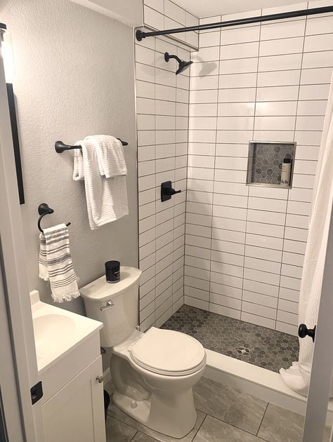 We recently finished our basement and decided to put in a full bathroom. Check out for basement bathroom inspriation Small Basement Full Bathroom Ideas, Small Basement Washroom Ideas, Small Bathroom Basement Ideas, Basement Remodel 2 Bedrooms, Small Bathroom In Basement, Small Basement Bathroom Layout, Small Bathroom Basement, Basement Bathroom Makeover, Diy Basement Bathroom Budget