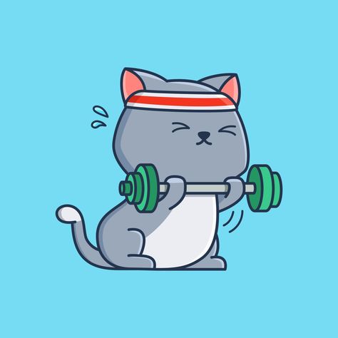 Cat Working, Cat Workout, Outfit Cartoon, Cat Gym, Sports Drawings, Cat Work, Cat Exercise, Chibi Cat, Cat Cartoon