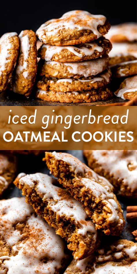 Iced Gingerbread Oatmeal Cookies Sallys Baking, Gingerbread Oatmeal Cookies Recipe, Iced Oatmeal Gingerbread Cookies, Ginger Molasses Cookies Christmas, Gingerbread For One, Essen, Iced Gingerbread Oatmeal Cookies, Gingerbread Chai Cookies, Oatmeal Cookies With Molasses